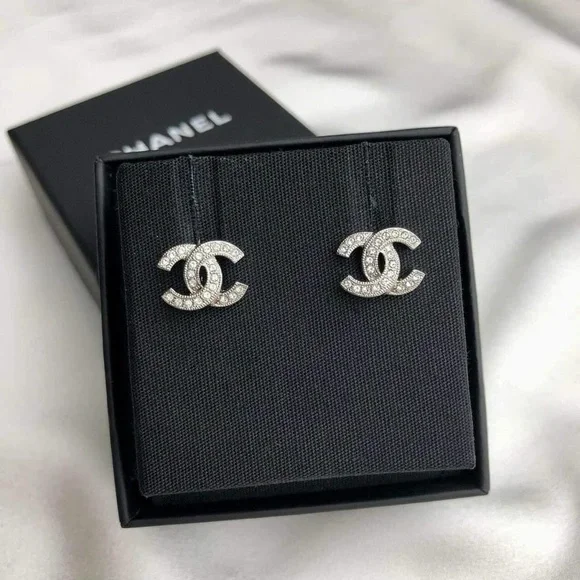 CHANEL Classic Mini CC Studs in Silver Crystal - Picture 1 of 4